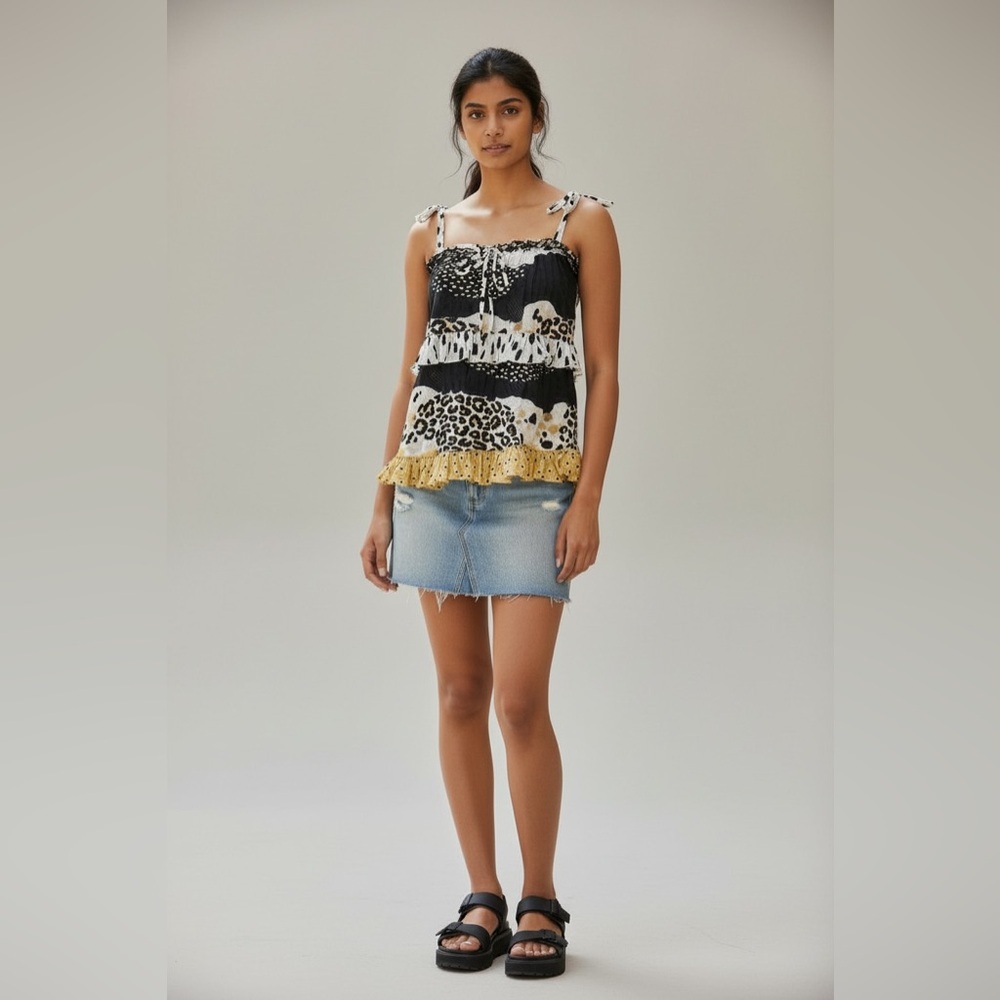 Y2k Babydoll Tank‎ Top Camisole Coquette Fairy Indie Sleeze Ruffled Tiered Small